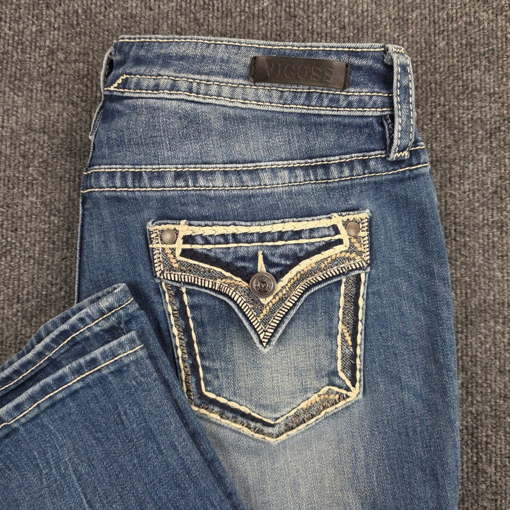 Vigoss Slim Bootcut Jeans Women's 12 Mid Rise Med Wash Denim Flap Pocket Stretch
